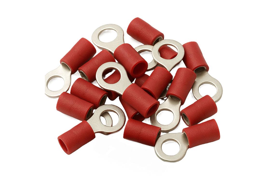 100 Rote, vorisolierte Augenmuscheln mit PVC-Hülle - Kabelquerschnitt: 0,25-1,65mm².